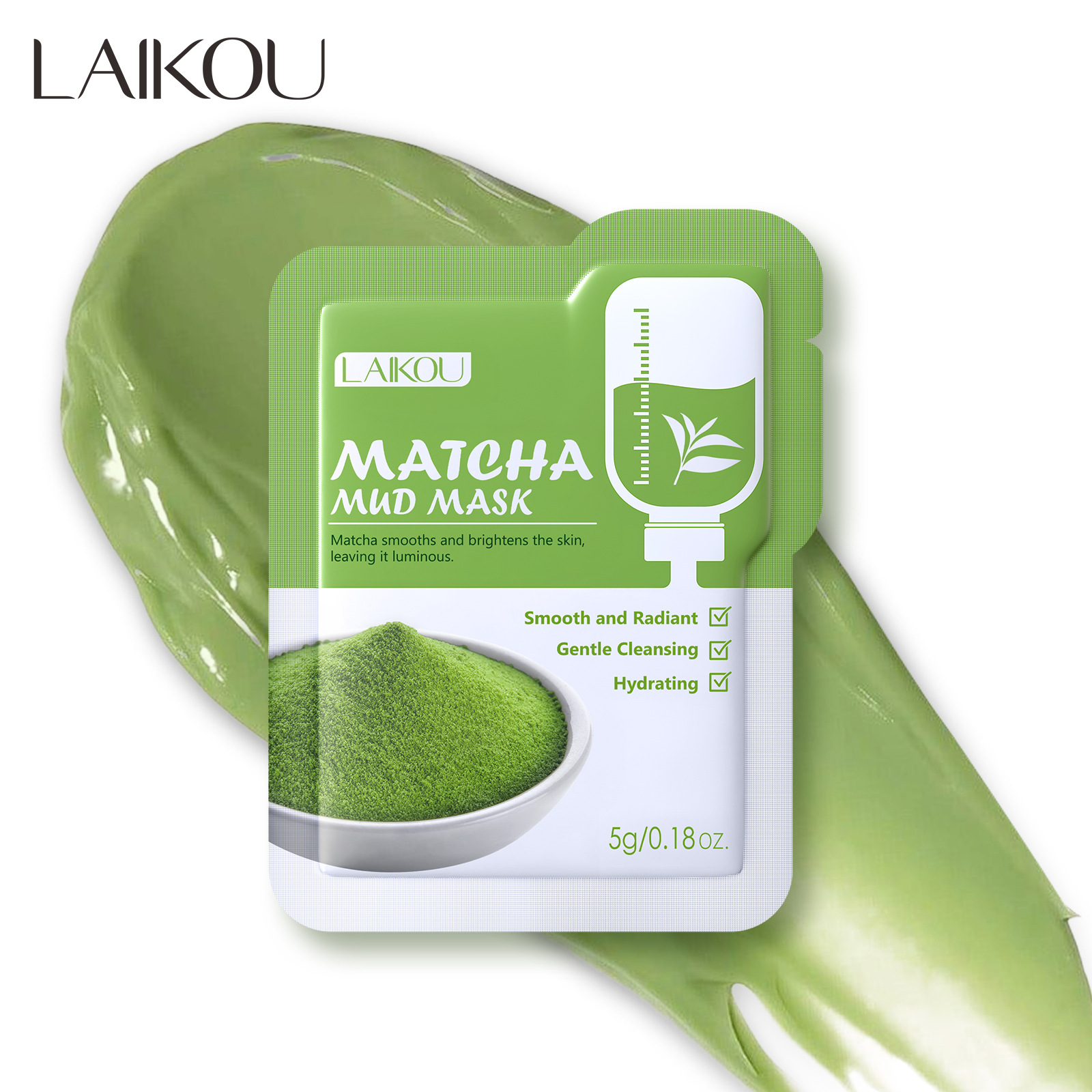 Cross-Border Laiko Longjing Matcha Series Green Clay Mask Patch Bag 1 Piece 5g Moisturizing and Replenishing Foreign Trade Mask