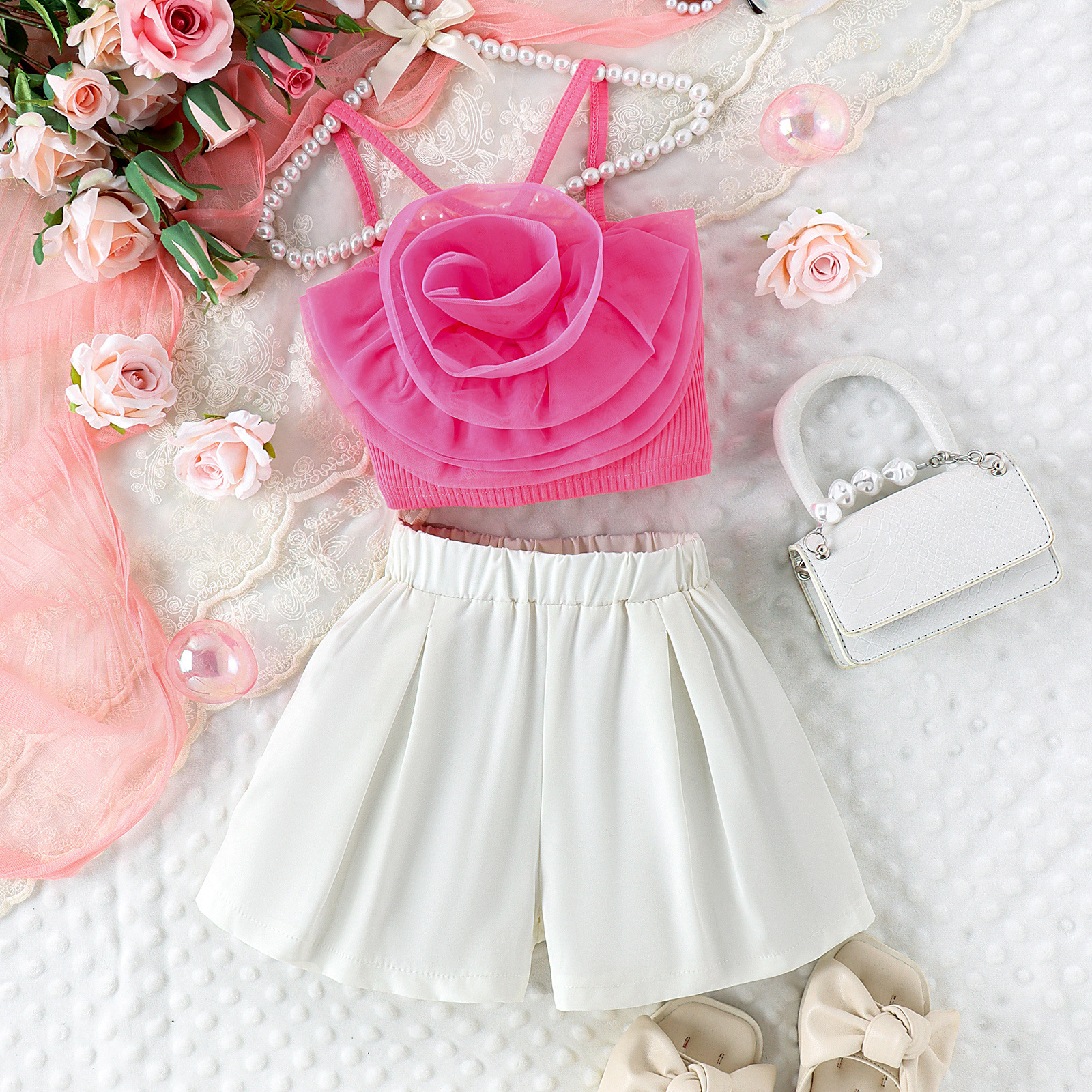 166g Weight Kids Clothing Sets Children's Clothing Type Sleeveless Sleeve Length Cotton Fabric Type Pants Sets Sets Type 2 Pieces Set Quantity Casual, Daily Occasion Collarless Neckline Regular Fit Fit Type Flower Pattern Summer Season Girl'S Gender Elegant Style Elegant Flower Cotton Girls Clothing Sets 12