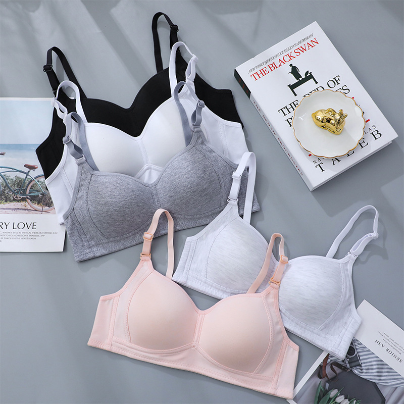 Pure cotton girl's bra, thin, small breasts, push-up, no wire bra, female high school student's development period student bra