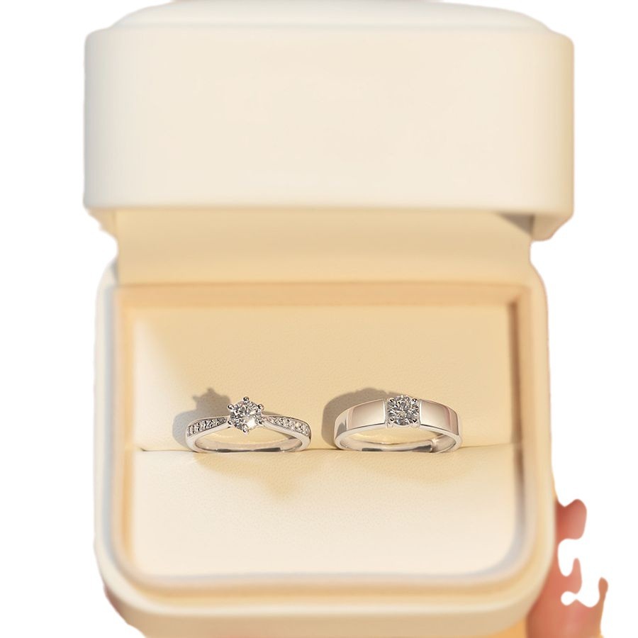 Bague de mariage en argent sterling avec diamant à haute teneur en carbone pour couple, bague de simulation pour cérémonie de mariage_voghion.com