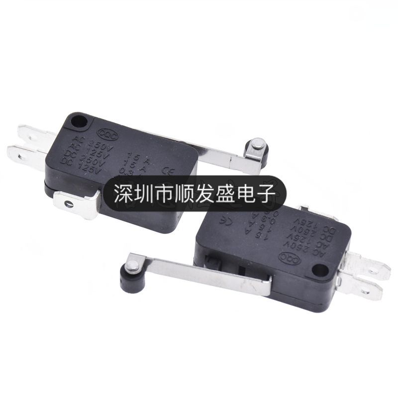 AC250V/15A行程开关复位开关 带轮柄3脚大微动开关7-2 微动开关
