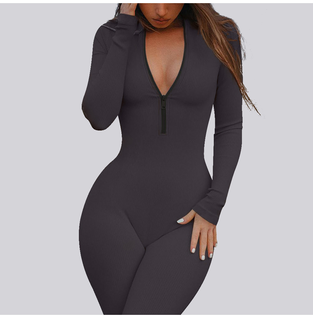 Basic Modern Style Solid Color Nylon V Neck Tracksuit Jumpsuits display picture 9
