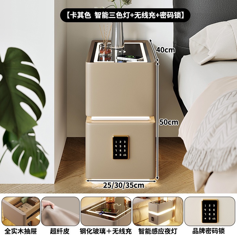 Mesita de noche inteligente, pequeña lámpara de banda ultra estrecha, cargador inalámbrico, gabinete de almacenamiento de dormitorio doméstico, gabinete estrecho con borde de cama de apartamento pequeño