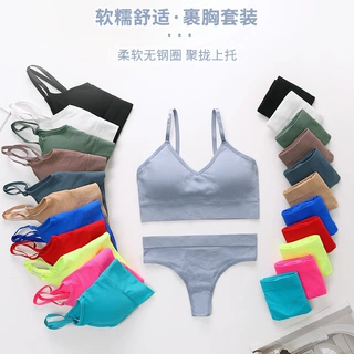 外贸欧美螺纹美背内衣丁字裤套装瑜伽运动打底性感可调节文胸内裤