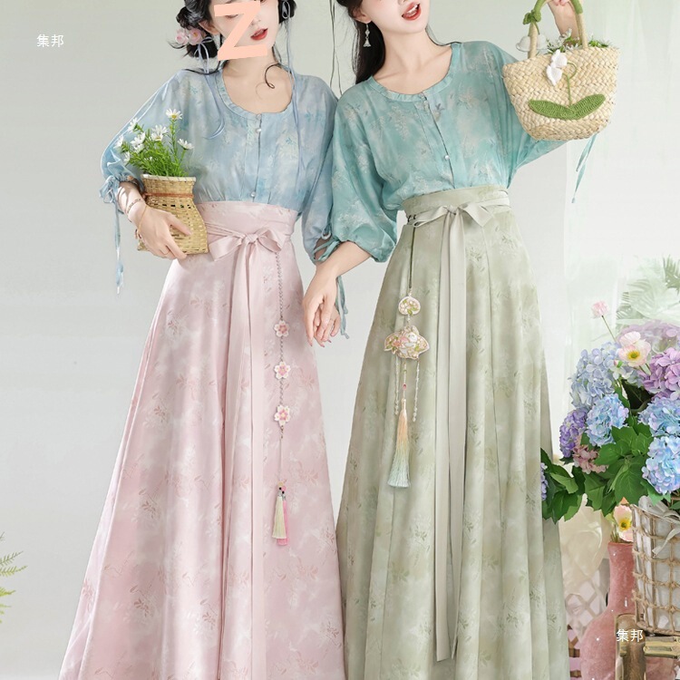 [Flower Appointment] Original Tang Dynasty Han Dynasty Tencel Printed Tang Waist-Length Eight-Piece Skirt Improved for Daily Summer