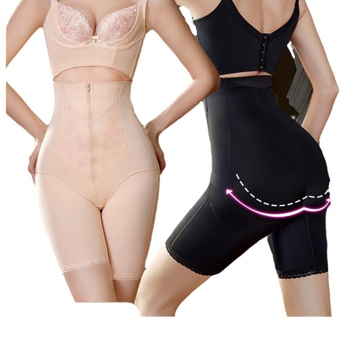 High-waisted flat-leg shaping pants with zipper, European and American style embroidered corset pants, sexy lace edge slimming body-shaping tummy control pants