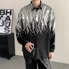 秋の小衆デザイン感夜店揚げ街刺繍コンサートのベロアシャツ男長袖シャツコート