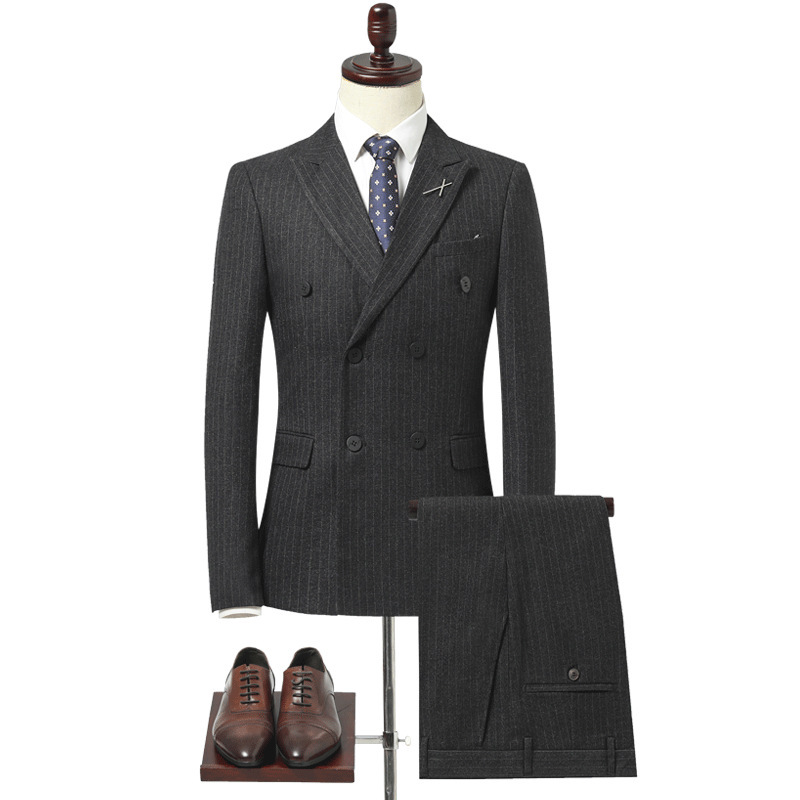 批发出口外贸厂家货源男士秋冬新款西服三件套休闲商务英伦条纹