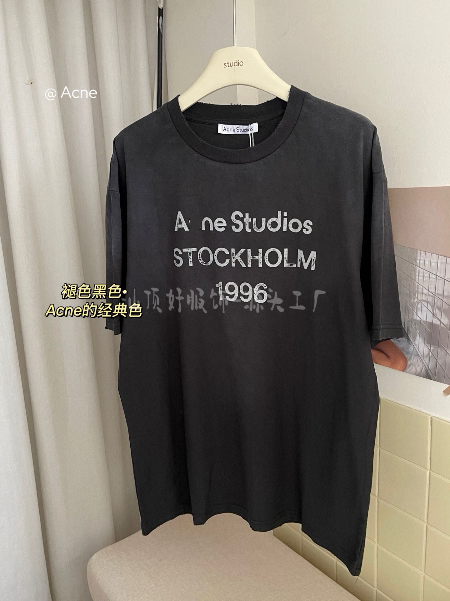 {天井版} 25夏の新型AC復古黒tee半袖1996文字丸襟百合男女モデル