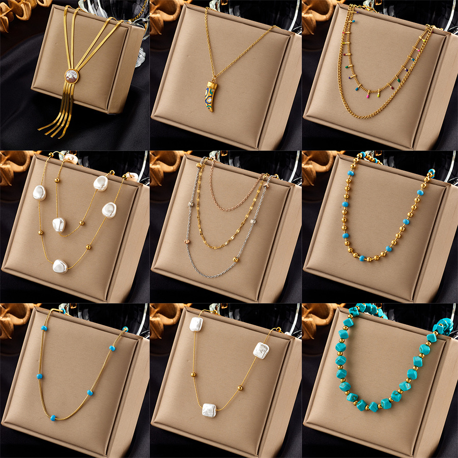 Small design retro pendant with tassels stainless steel pearl