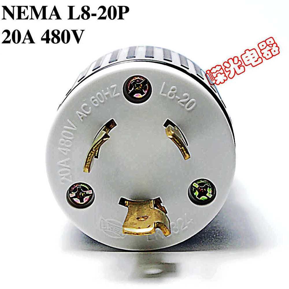 LK-6324 20A 480V 美规工业插头 480V大功率插头 台湾产销L8-20P