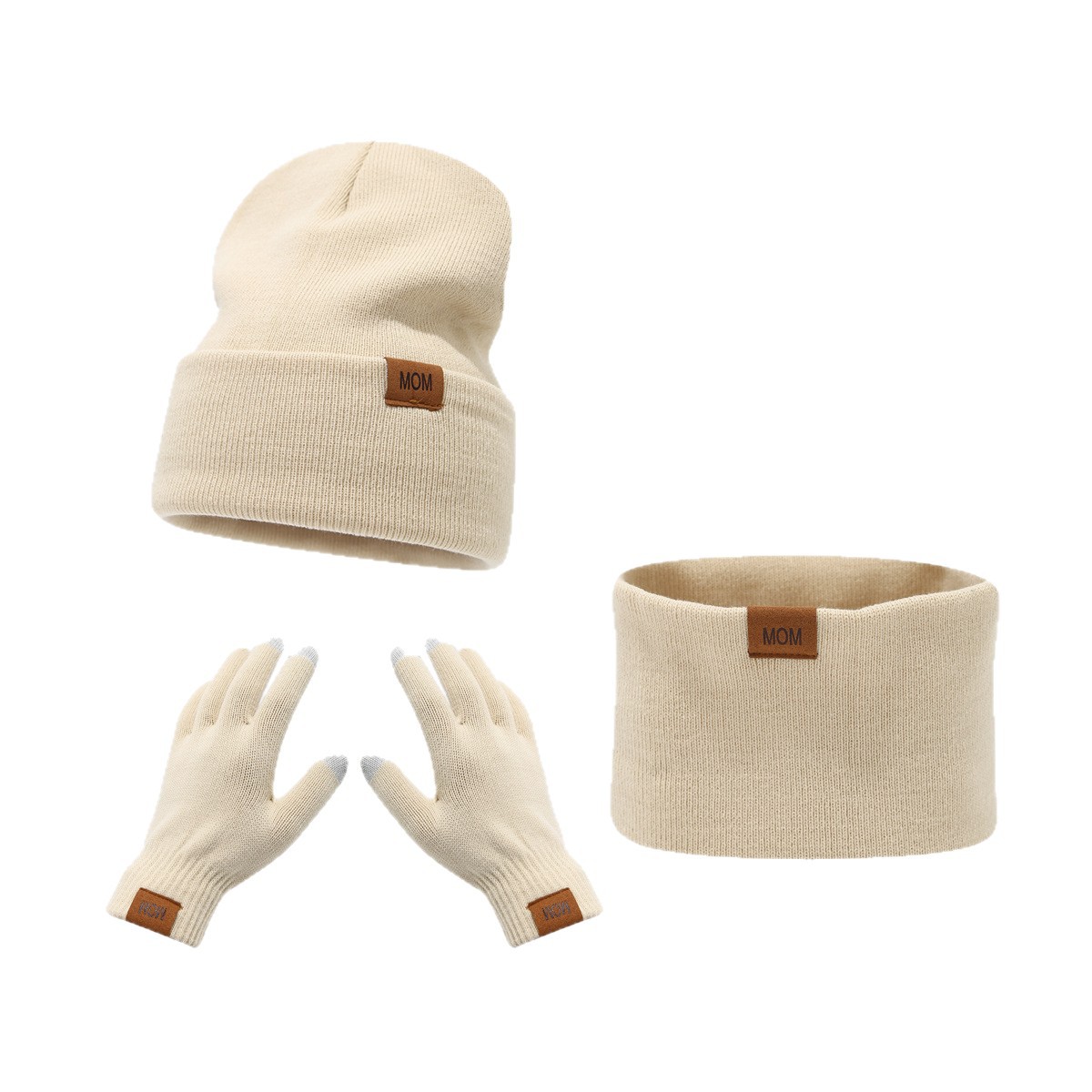 Amazon nuevo papá mamá letra etiqueta sombrero guante de tres piezas de moda otoño invierno abrigo sombrero conjunto
