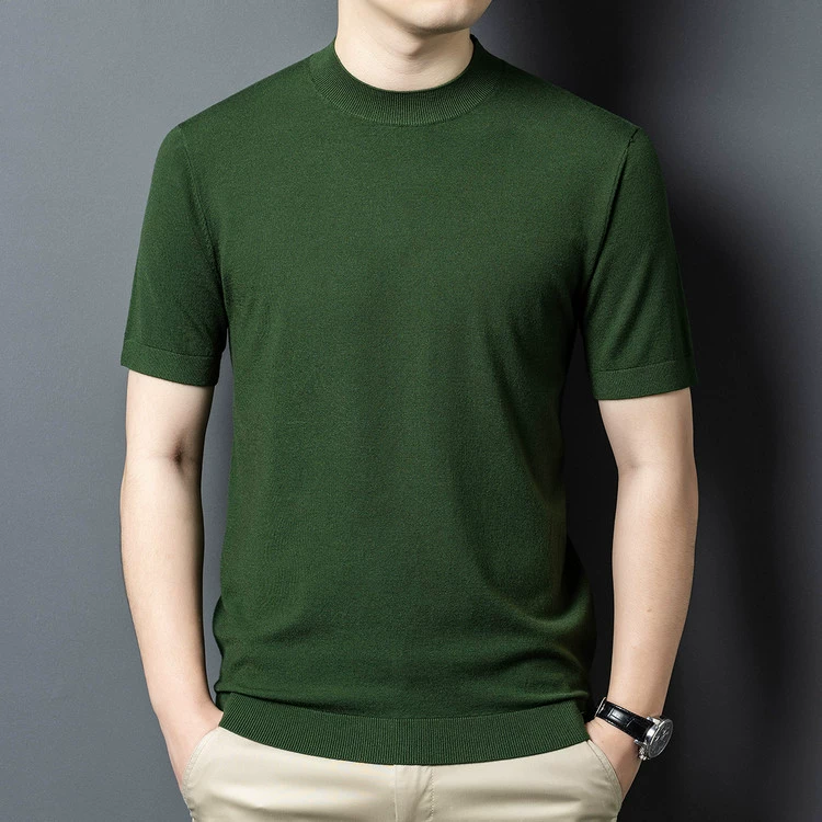 Demi-season woolen sweater, fashionable universal base shirt, high collar, with sleeve