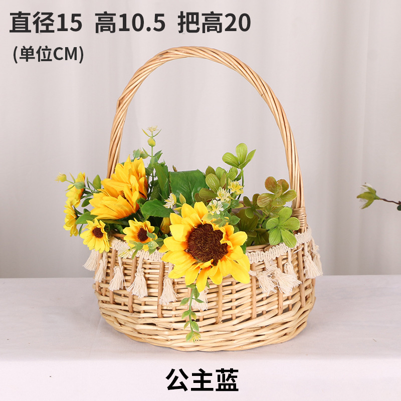 Regalo DE LA MANO perla princesa cesta sauce ratán tejida olla verde rosa flor niños foto cesta arco cinta portátil flor cesta