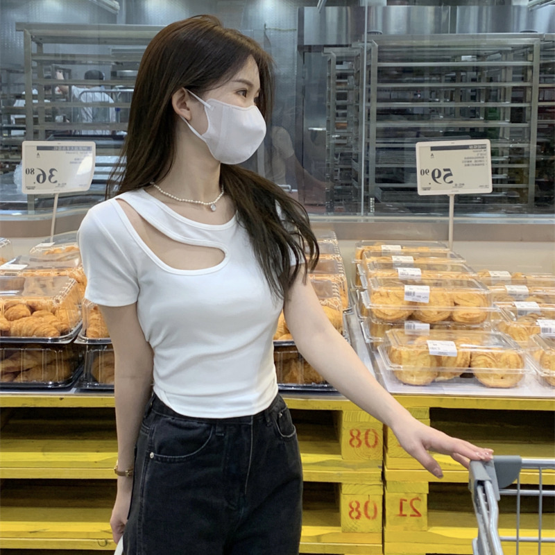 Women's Slim Fit Off Shoulder Perforated T-shirt For Summer Wear_voghion.com
