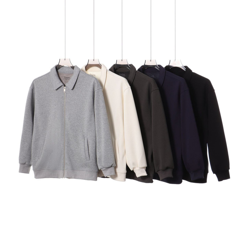 Japanese Retro Heavyweight 420g Silver Fox Velvet Solid Color Lapel Zipper Jacket Men's Autumn and Winter Sports Casual Sweatshirt Wholesale