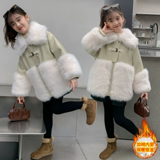 女童冬季外套2026新款中大童加厚毛绒大衣女友洋气时髦仿皮草上衣