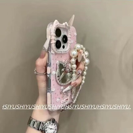 Cute Cat Makeup Mirror Apple 17Promax Mobile Phone Case Iphone16 Accessible Luxury 15 Women's Model 14 Flash Diamond 13 Soft
