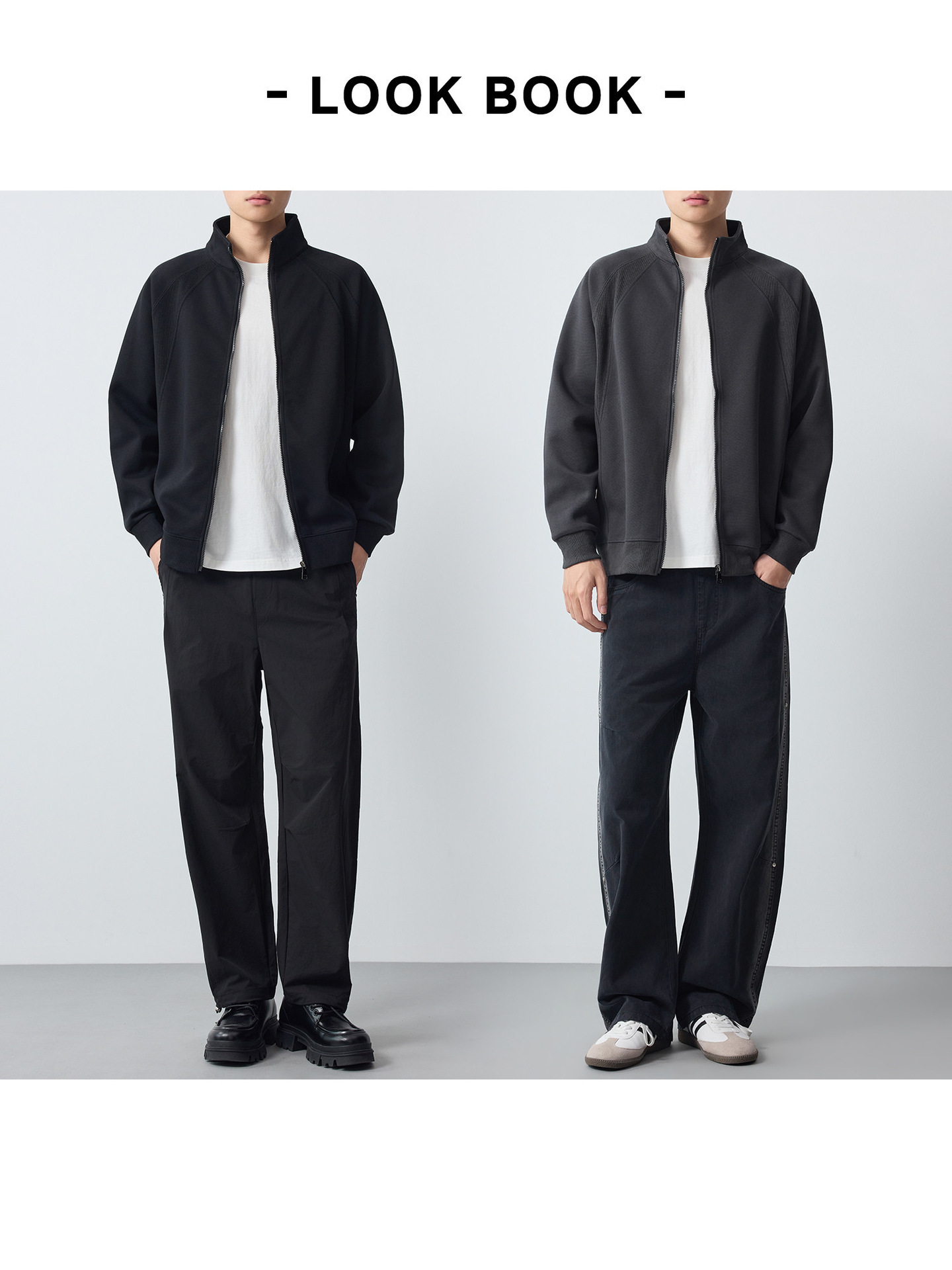Áo hoodie nam nỉ cổ đứng khóa kéo phong cách thể thao thành phố — đen