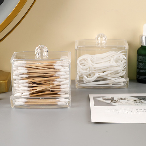 桌面透明棉签收纳盒创意家用卸妆棉牙签牙线塑料有盖防尘储物盒子