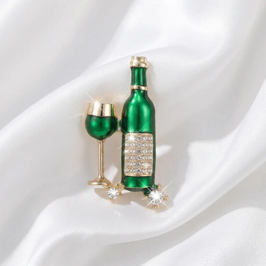 Fun Wine Bottle and Goblet Brooches, Multi-Color Mixed Enamel and Rhinestone Pins, Unique Designer Fashion Accessories
