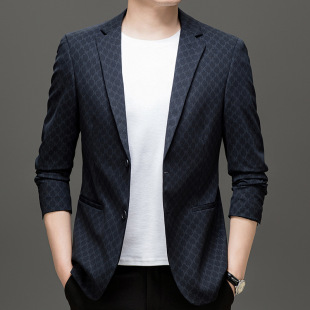Spring New Arrival Middle-aged Men's Suit Fashionable Casual Plaid Thin Cardigan Single-Breasted Jacket Fashionable Suit for Men