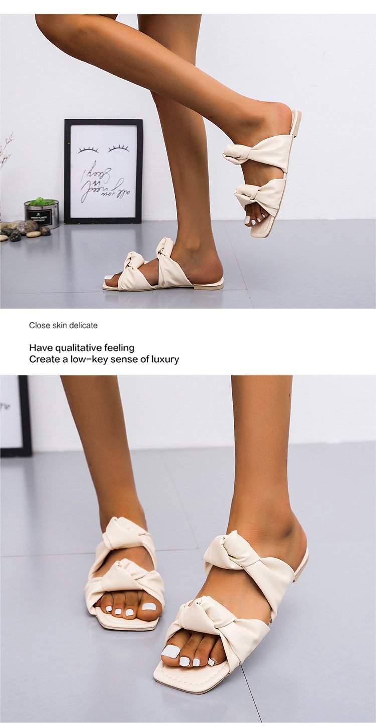 solid color double bow flat sandals wholesale women s clothing Nihaostyles NSJJX67796