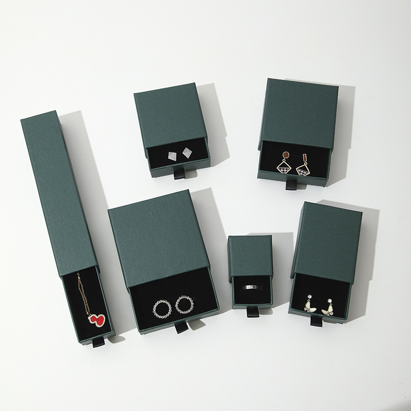 Caja de joyería tipo cajón personalizable con espacio para anillos, pulseras, pendientes y collares