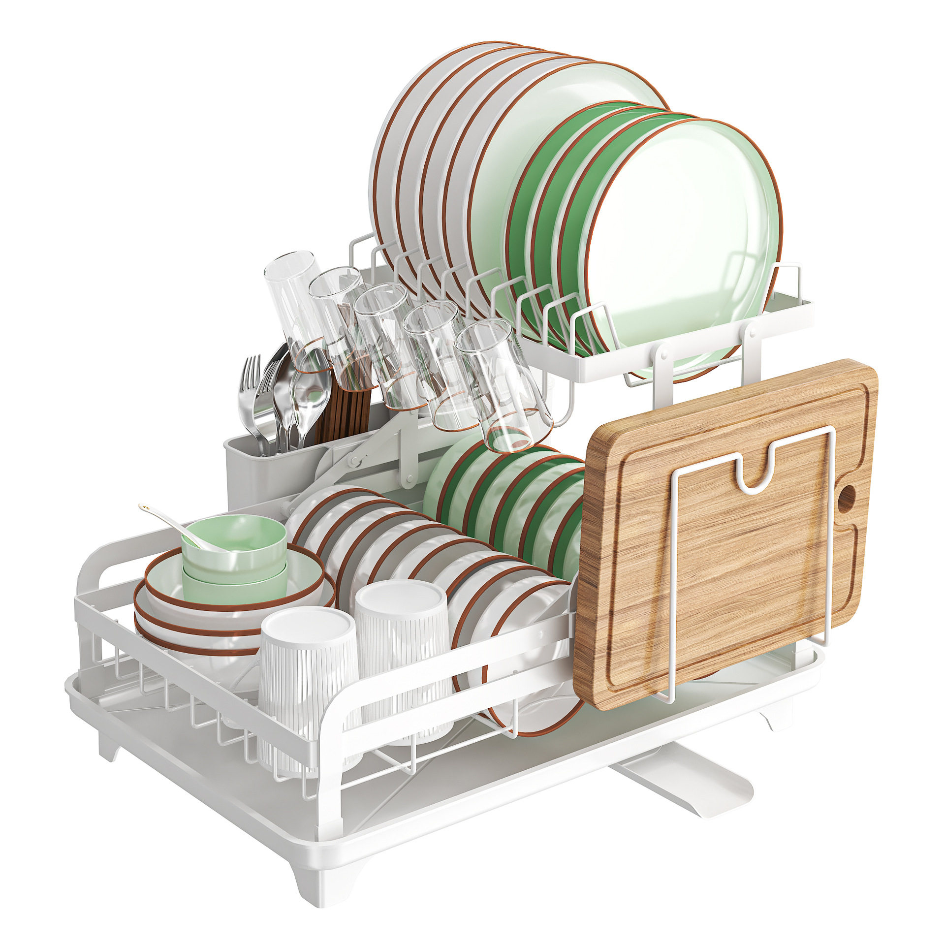 Instalación de encimera de cocina-estante de plato libre cuchillo y tenedor de doble capa taza de agua de almacenamiento de drenaje estante de almacenamiento de plato plegable