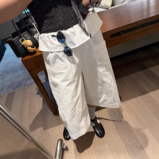 26春夏新品荷叶边拼接大口袋七分阔腿裤女百搭宽松显瘦工装休闲裤