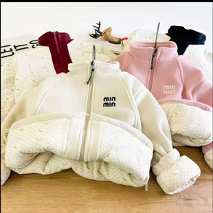 Boys' Korean-Style Quilted Thickened Warm Sweatshirt Jacket 2025 Autumn and Winter New Children's Casual Stylish Simple Jacket