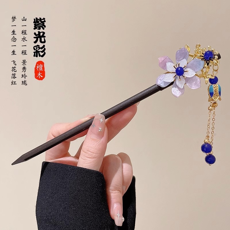 中国风韵味！国风桃木花朵发簪！新中式高级感盘发钗子气质发饰|undefined