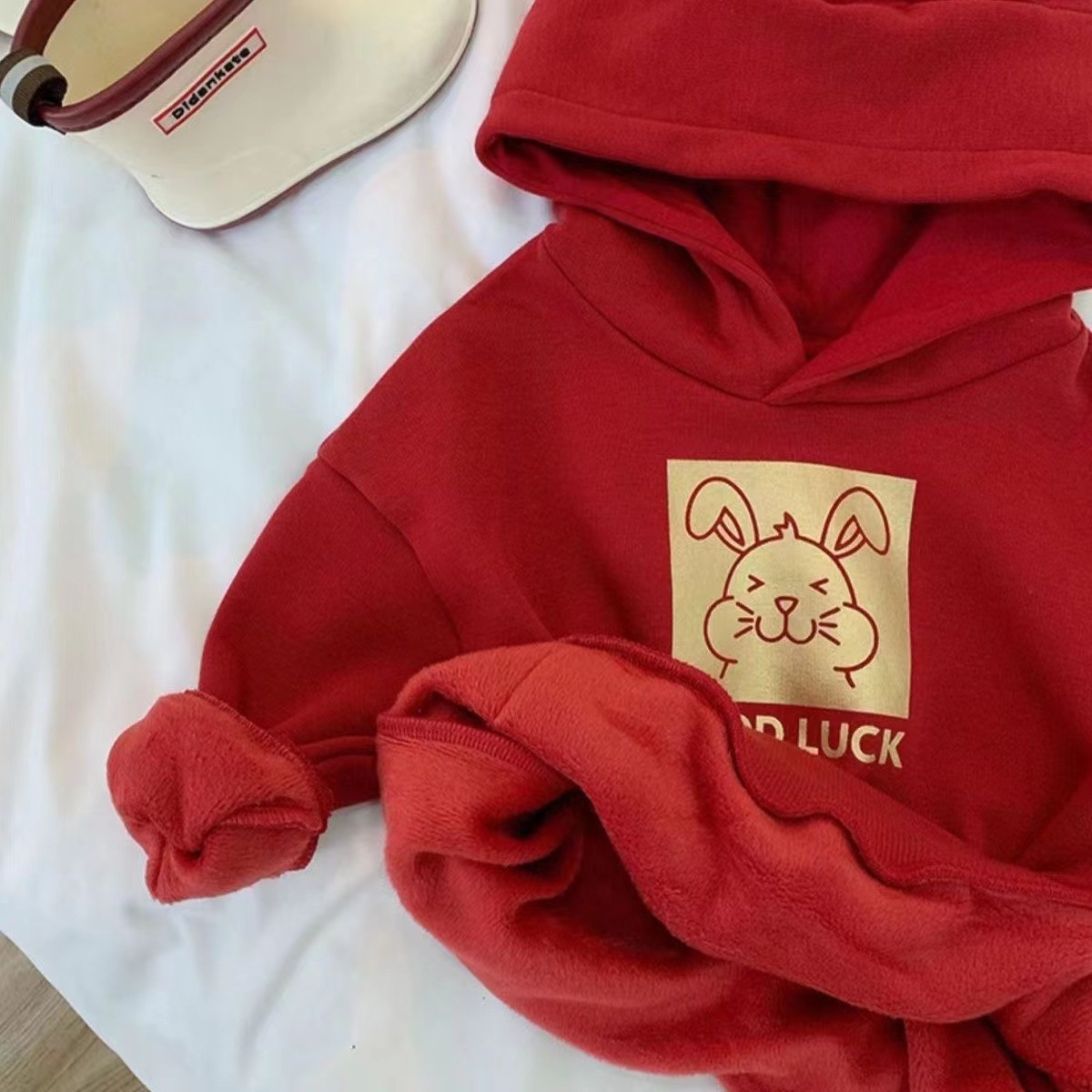 Children's New Year's Outfit 2023 Spring and Autumn Boys and Girls New Style Trendy Stylish One-piece Fleece Thick Hooded Sweatshirt