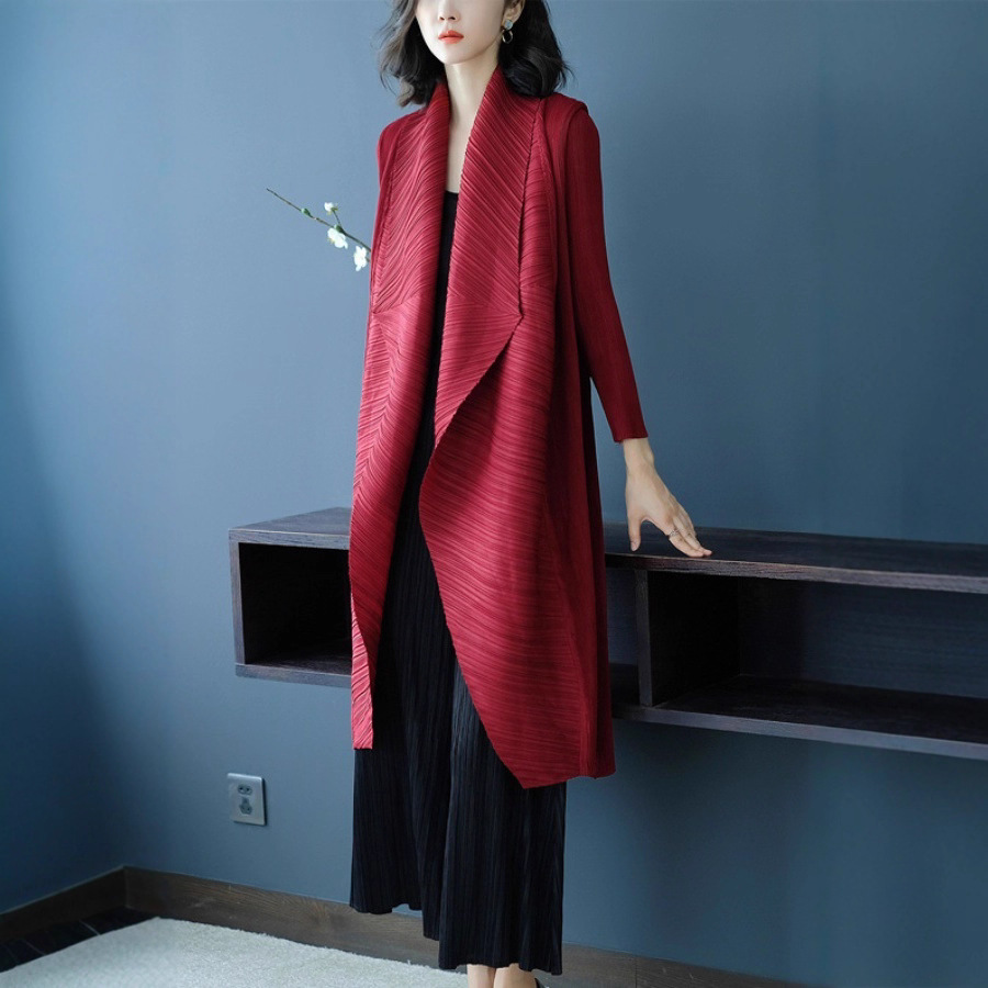 Miyake Pleated 2025 New Spring & Fall Large Size Mid-Length Windbreaker Design Niche Elegant High-End Jacket for Women