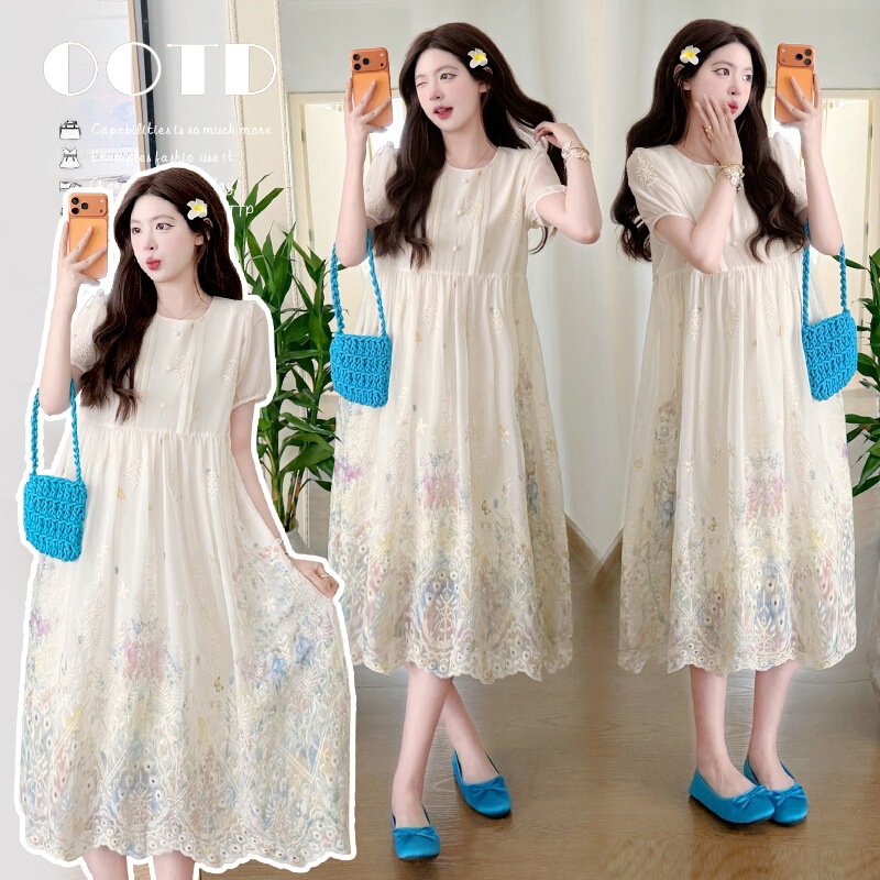Real Photos Now Available~2026 Summer New Fashion Stylish Embroidered Dress for Pregnant Moms to Wear during Pregnancy