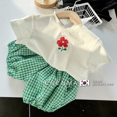 Pure cotton children's cute baby short-sleeved T-shirt summer 2025 new style flowers fashionable casual small and medium-sized children's top