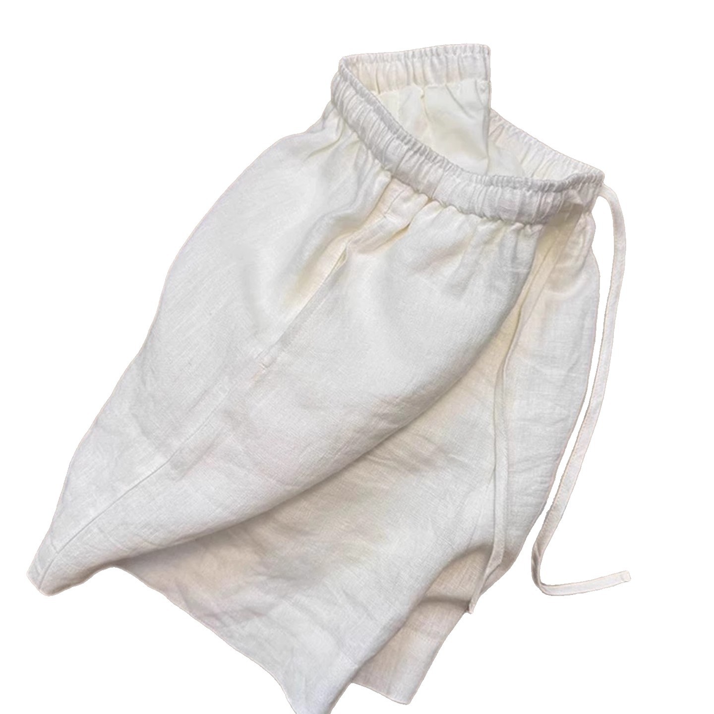 ホワイトリネンショーツ女性用2025新作夏薄手ハイウエストスリムリネンコットンリネンAラインワイドレッグパンツ5分丈パンツ