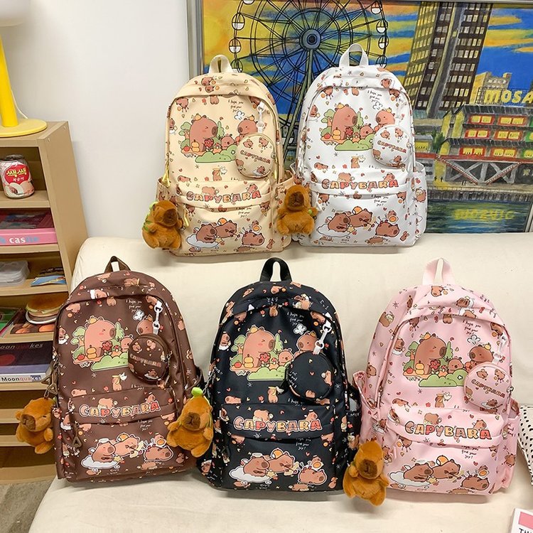 卡皮巴拉水豚书包大容量初中高中小学生可爱背包百搭卡通双肩包潮