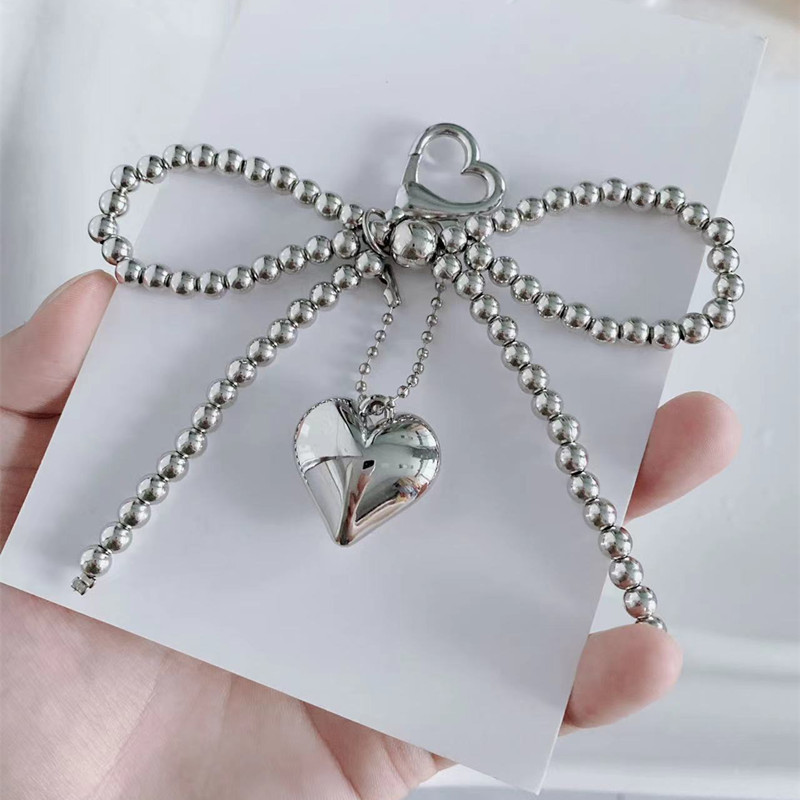 Cross-border Explosions Cute Bow Imitation Pearl Bag Pendant Sweet Girl Temperament Girl Heart Phone Chain Love Pendant
