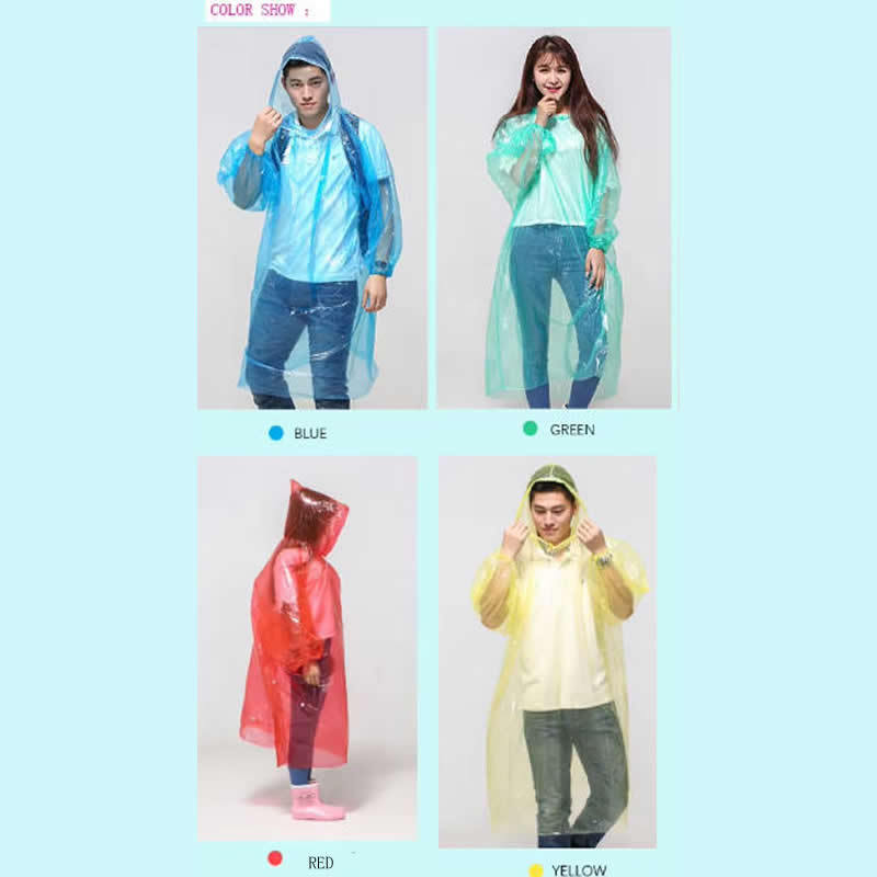 43g High-Quality Pe Disposable Raincoat with Hood, Drawstring Cuffs with Elastic Band, Protective Hooded Waterproof Garment