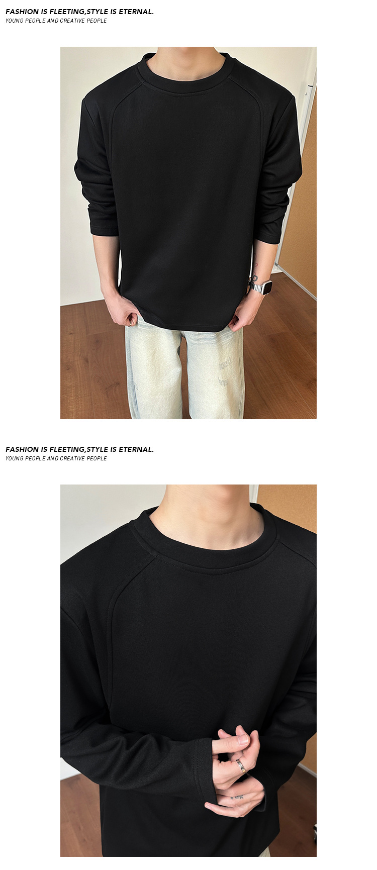 Cleanfit grå långärmad t-shirt för herr med axelvaddering_voghion.com