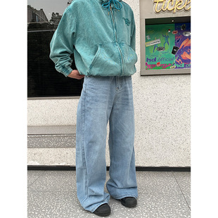 Retro Japanese jeans, long trousers, American style, loose straight fit