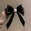 Demi-season fashionable hairgrip from pearl with bow, hairpin, hairpins, hair accessory