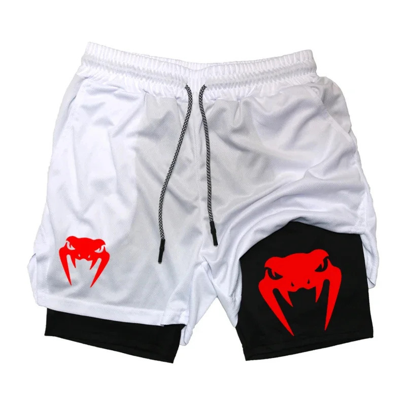 MMA Men's Compression Shorts Summer Gymnastics Fitness Running Training Sports Shorts 2-1 Mesh Breathable Fast Dry