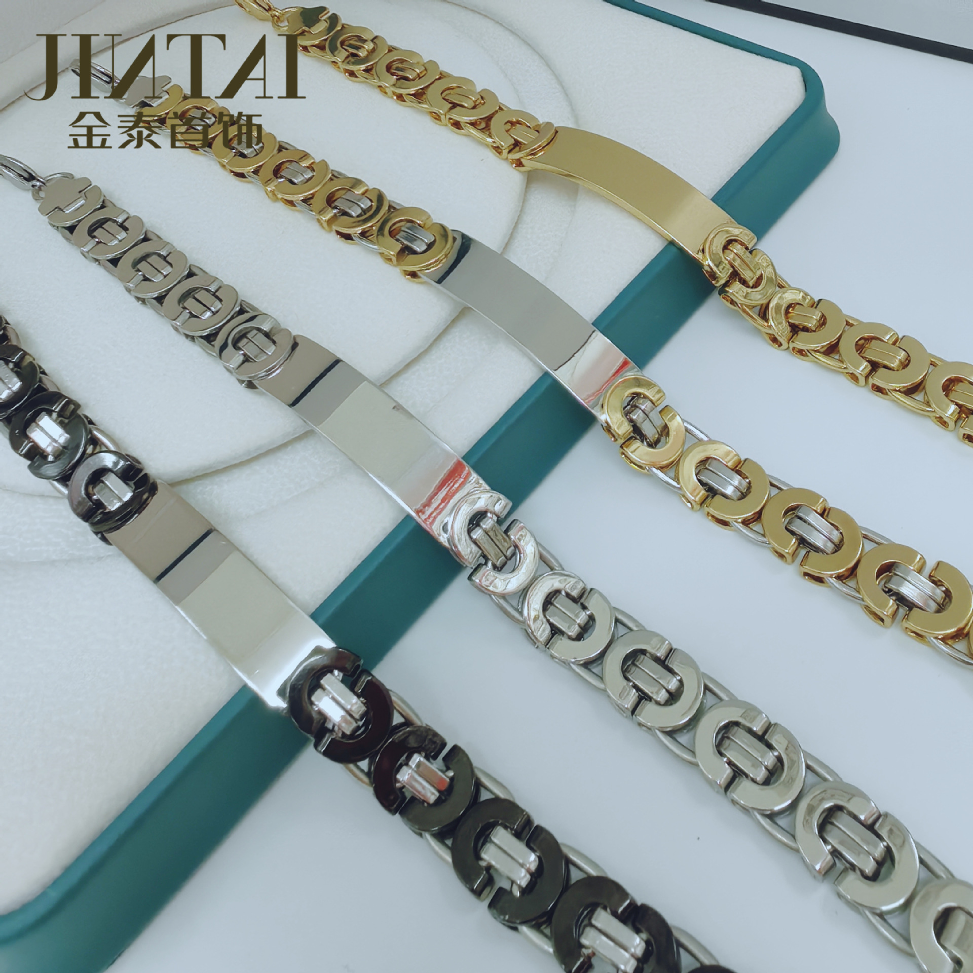 Factory Direct Sales Amazon Cross-border Stainless Steel Men's Curved Brand Bracelet Titanium Steel Bracelet Fashion Jewelry Gift