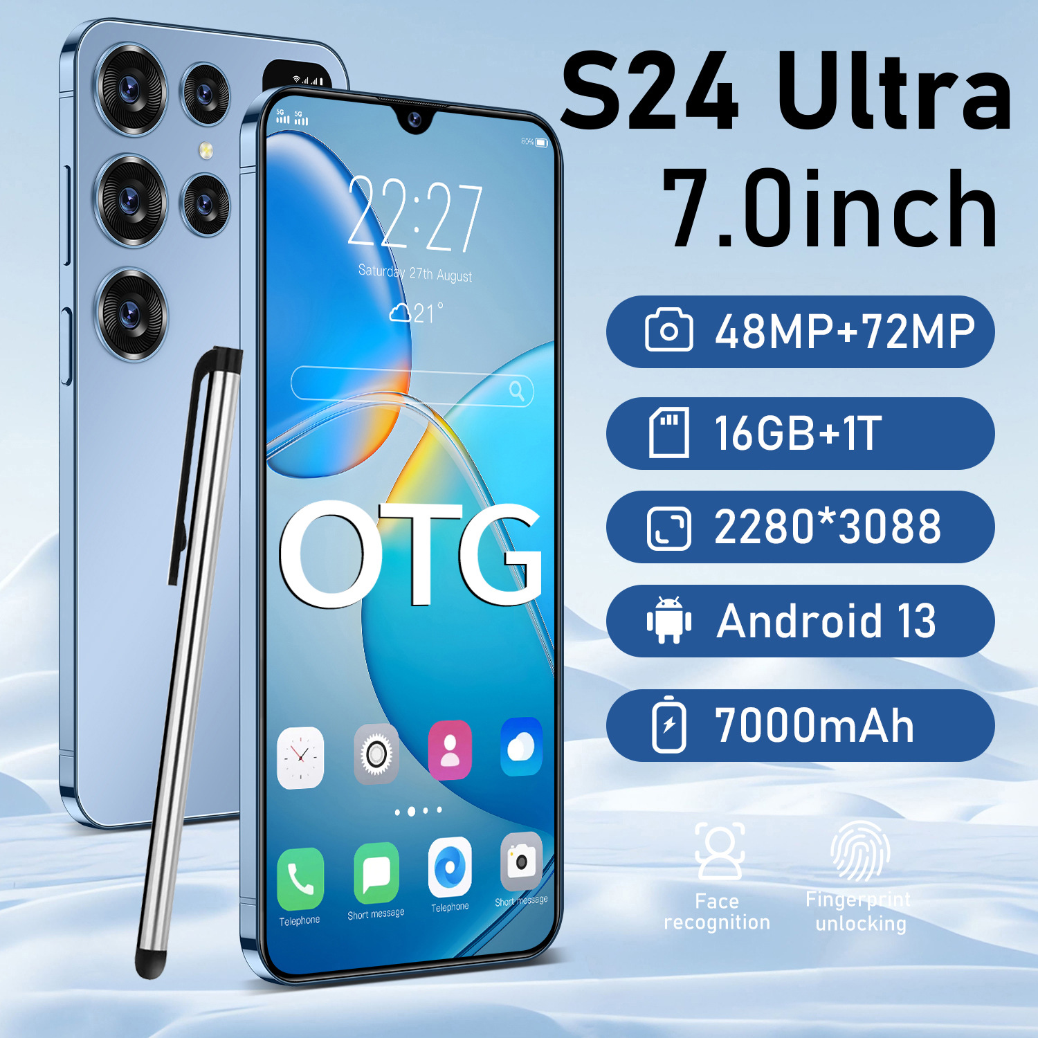 Cross-Border Hot-Selling S24 Ultra Android Smartphone 7.0inch Large Screen 16+1t Shopee Tk Hot Model Can Be Shipped on Behalf of Others