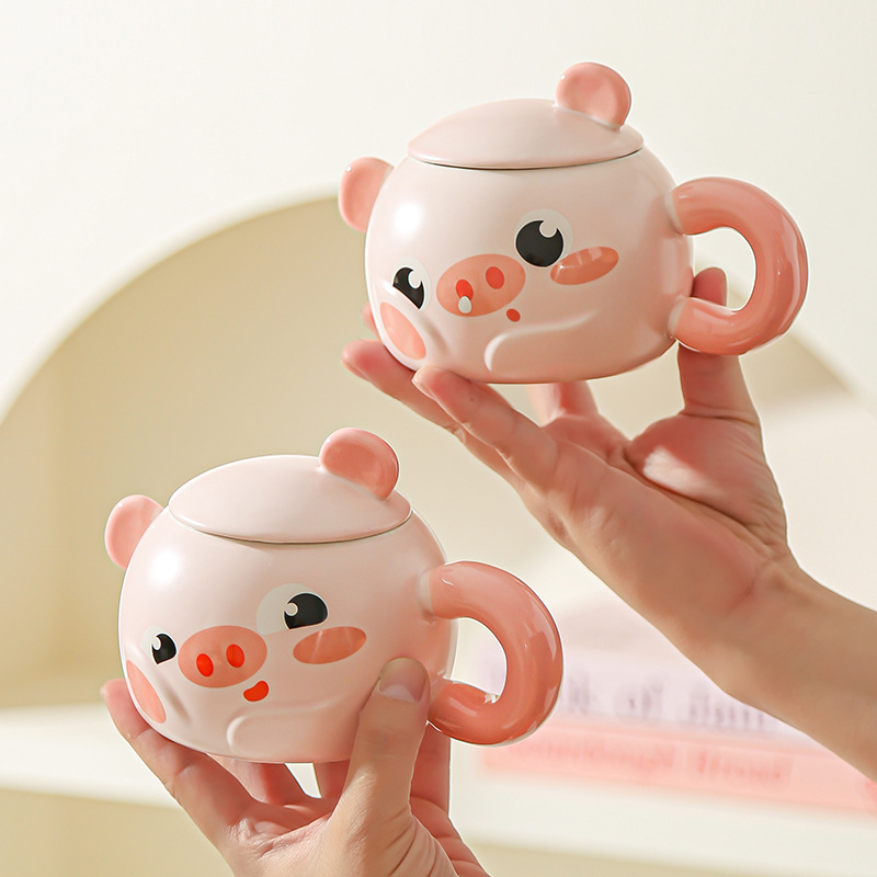 Cerdito Taza de red neta Corazón de niña rosa Hogar creativo Oficina Taza de cerámica Regalo Taza de desayuno de dibujos animados