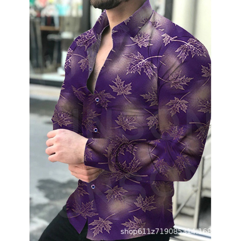 Nueva camisa de manga larga de solapa de los hombres europeos y americanos 3D Impresión digital popular camisa casual superior ventas directas de fábrica