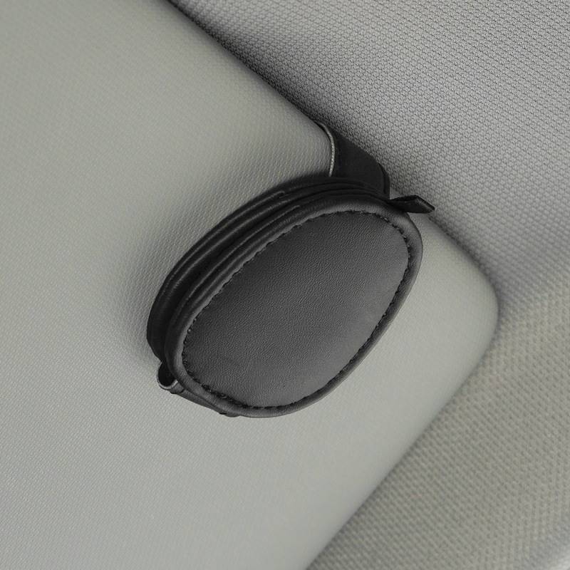 Qìchē Car Sun Visor Organizer Leather Car Sunglasses Clip Holder (Multimediya və saxlama aksesuarları) - multifunctional-leather-glasses-clip-black