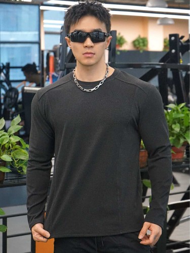 American-style new men's outdoor running training sport fitness Velcro muscle workout plain long-sleeved t-shirt